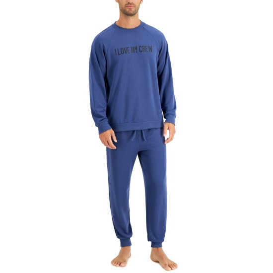  Matching Men's Crew Love Fleece Sweatshirt & Jogger Pants Family Pajama Set, Navy, Small