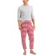 Matching Men’s Solid Top & Striped Pants Thermal Pajama Set, White/Red, Small