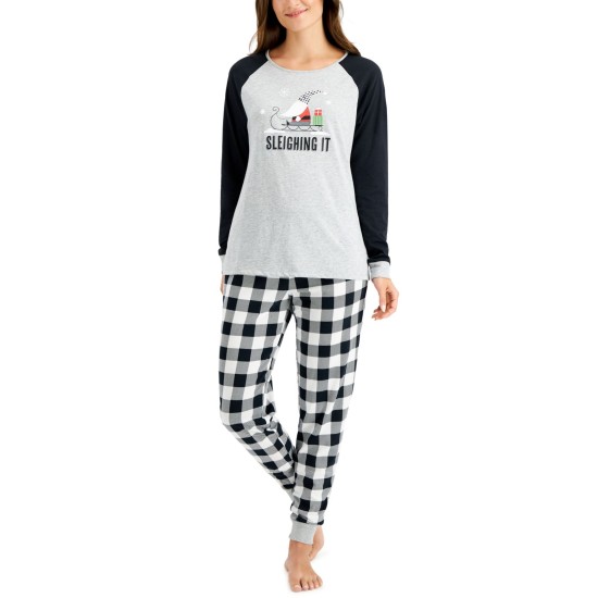  Matching Women's Sleighing It Family Pajama Sets, Navy/White, Large