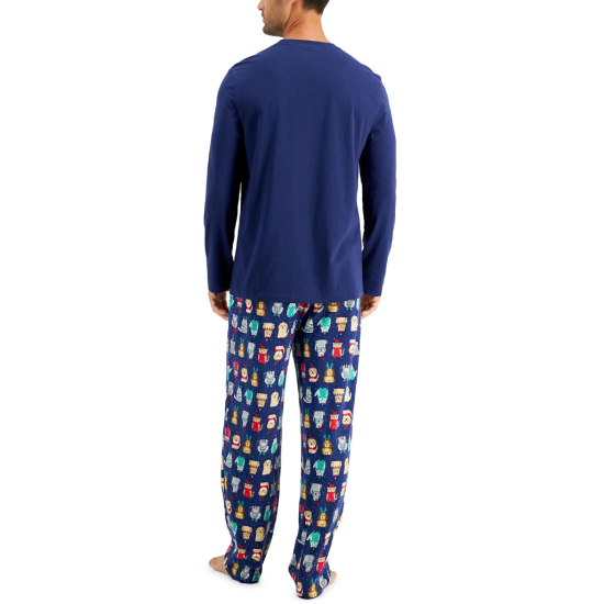  Men’s Bah Humbug Dogs Shirt & Pants Pajama Set ,Navy, XX-Large