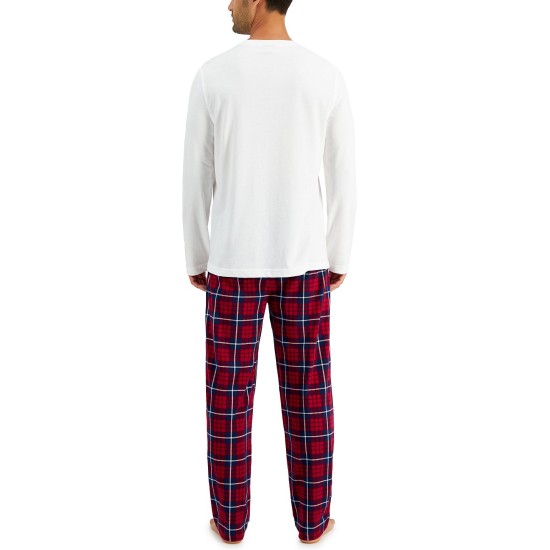  Men’s Matching Papa Bear Novelty Plaid Pajama Set, Red/White, Medium