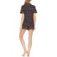 Flora by  Notched Top & Shorts Pajama Set, Black, M