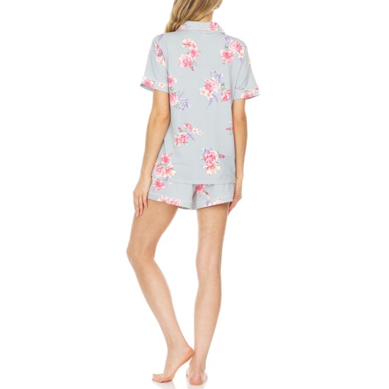 Flora by  Notched Top & Shorts Pajama Set, Gray, M