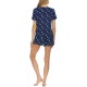 Flora by  Printed Ribbed Shorts Pajama Set, Navy, Large