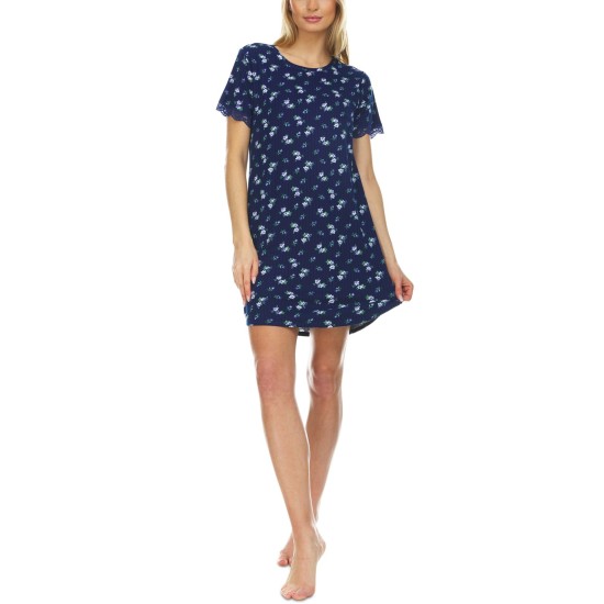  Womens Averie Floral Print Sleep Shirt Nightgown, Navy, Medium