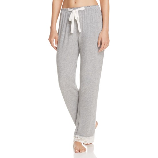  Womens Lace Trimmed Modal Pajama Pants, Gray, X-Small