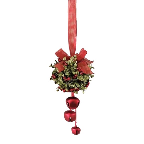  Kissing Krystals 5″ Jingle Bell Door Decor Kiss Ball Ornament, Red/Green