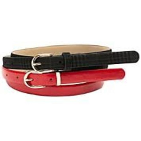  Plaid & Smooth Belts, Set of 2, Dark Red/Black, X-Large