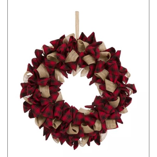 Glitzhome 18.9″D Plaid Fabric Wreath