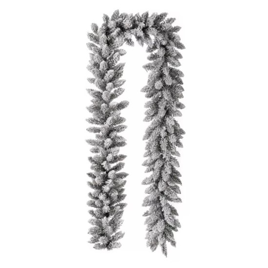Glitzhome Pre-Lit Snow Flocked Christmas Garland with Warm Led Light