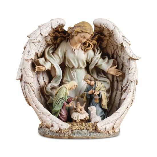 Guardian Angel Holy Family Christmas Nativity Resin Stoneware Scene