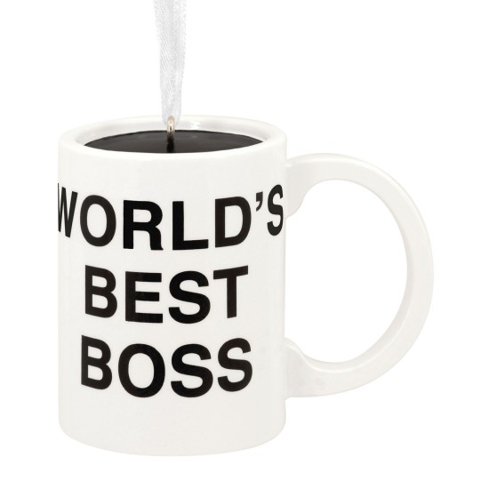  The Office World’s Best Boss Coffee Mug Christmas Ornament, White/Black
