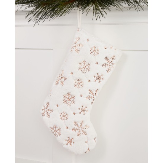  20″ Snowflake Stocking White with Gold Accents