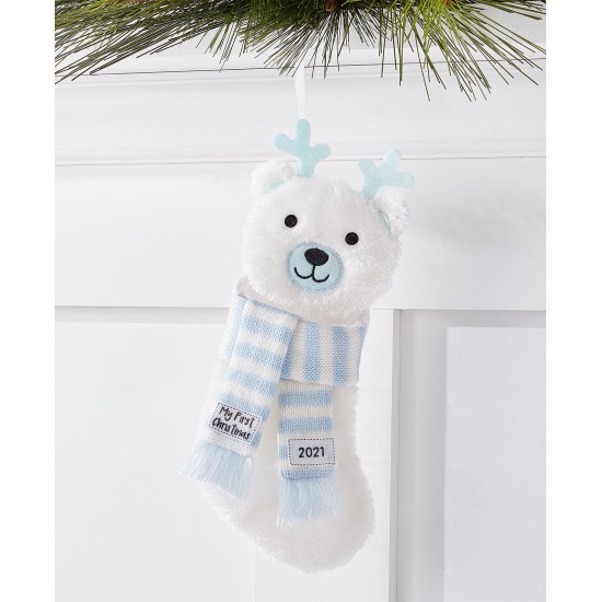  2021 Baby’s First Bear Mini Stocking with Blue Scarf Ornament