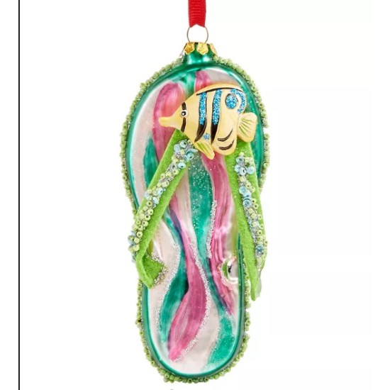  At the Beach Flip Flop with Fish Pattern Ornament