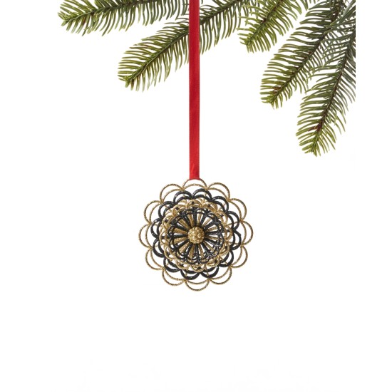  Black Tie Black & Gold-Tone Snowflake with Glitter Ornament