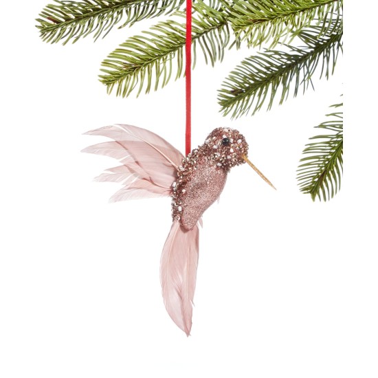  Burgundy & Blush Feather Hummingbird Ornament, Pink
