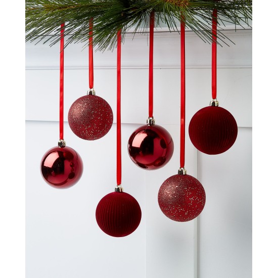  Burgundy Shatterproof Christmas Ball Ornaments, Set Of 6