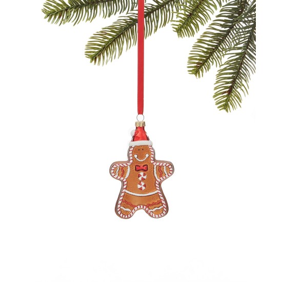  Christmas Cheer Gingerbread Man with Santa Hat Ornament, Brown