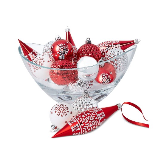  Christmas Cheer Red Silver White Shatterproof Ornaments