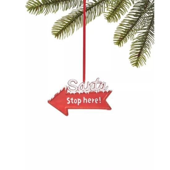 Holiday Lane Christmas Cheer Santa Stop Here with Red Arrow Ornament