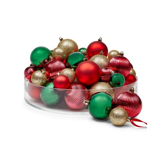 Holiday Lane Christmas Cheer Set of 50 Shatterproof Green, Red, Gold Ball Ornament