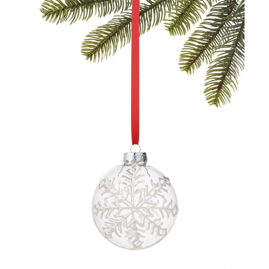  Cozy Christmas Clear Glass Ball Ornament with Large Snowflakes