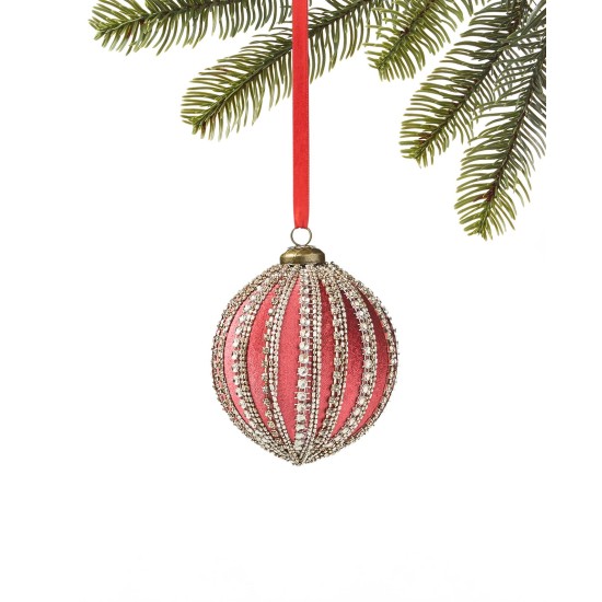  Evergreen Dreams Red with Silver Jewel Ball Ornament