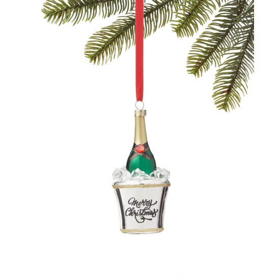  Foodie and Spirits Green Wine Bottle in Ice Bucket Ornament