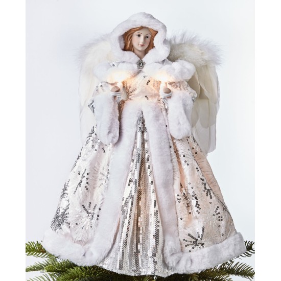  Lighted Angel Tree Topper in Silver Dress