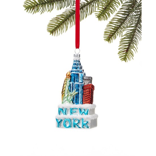  New York Glitter Snow Ornament, Blue
