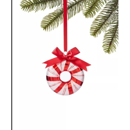 Holiday Lane Peppermint Twist Glass Red and White Peppermint Donut Ornament
