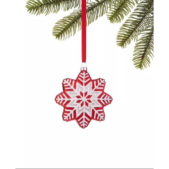 Holiday Lane Peppermint Twist Red and White Glass Snowflake Ornament