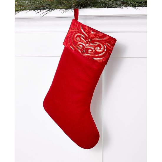  Red Stocking with Sequin Flower on Cuff, 17”