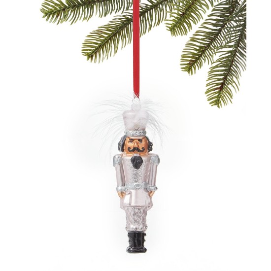  Royal Holiday Glass Nutcracker with Feather Hat Ornament, White