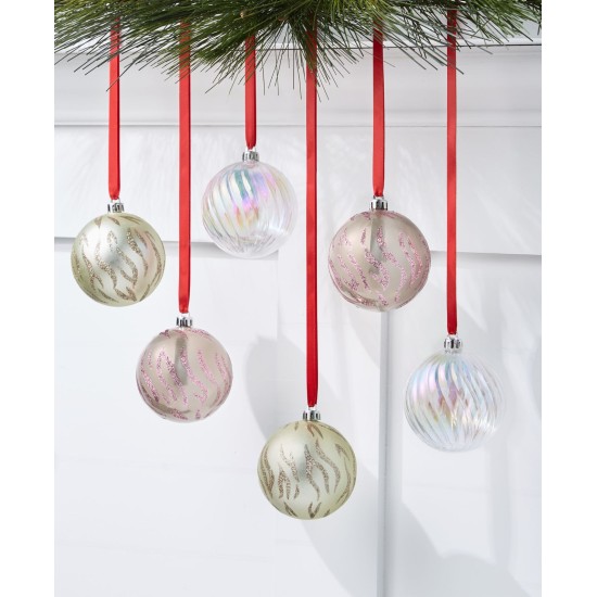 Shimmer and Light Set of 6 Shatterproof Cream & Iridescent Decorate Ball Ornament