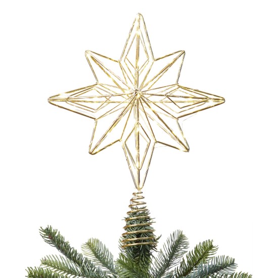  Shine Bright Light-Up Gold Wire Star Tree Topper, 10”