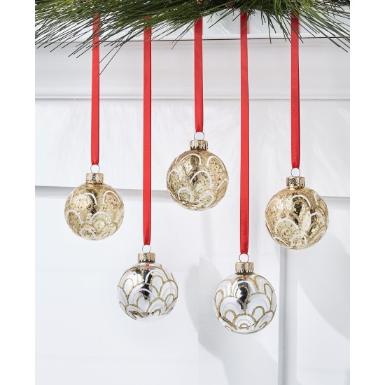  Shine Bright Set of 5 Gold-Tone & Silver-Tone Glass Ball Ornaments