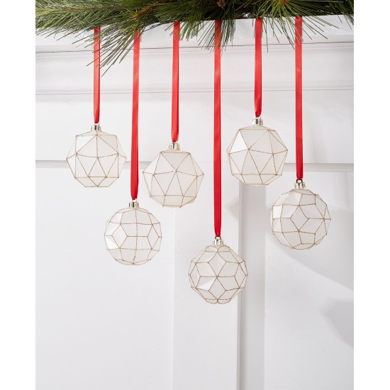  Shine Bright Set of 6 White & Gold-Tone Shatterproof Diamond Ball Ornament