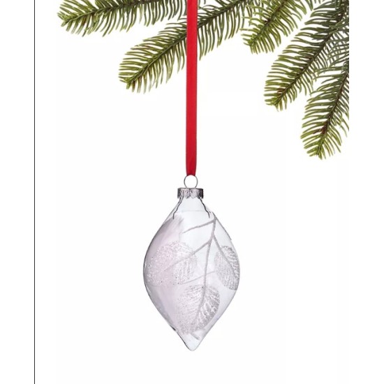 Holiday Lane Snow Daze Glitter Leaf Drop Ornament with Feather