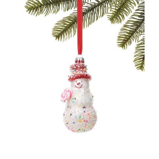  Sugar Plum Glitter Snowman with Peppermint Candy Ornament, White