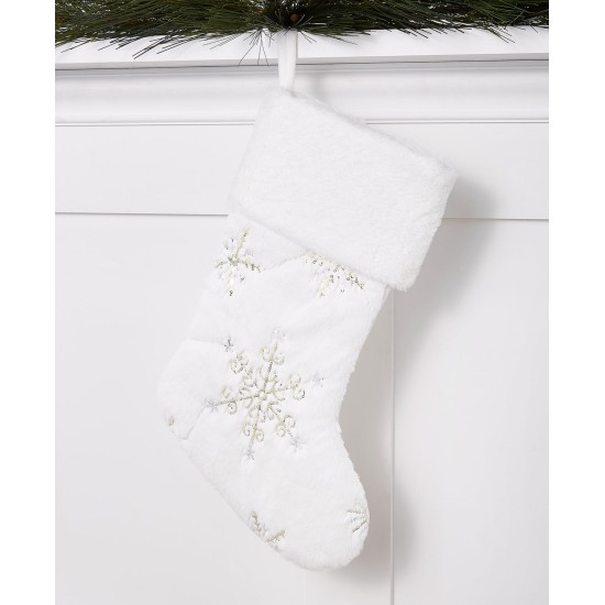  White Plush Sequins & Snowflakes Stocking