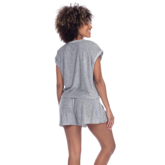  Just Chillin Terry Cloth Shorts Pajama Set, Gray, Large