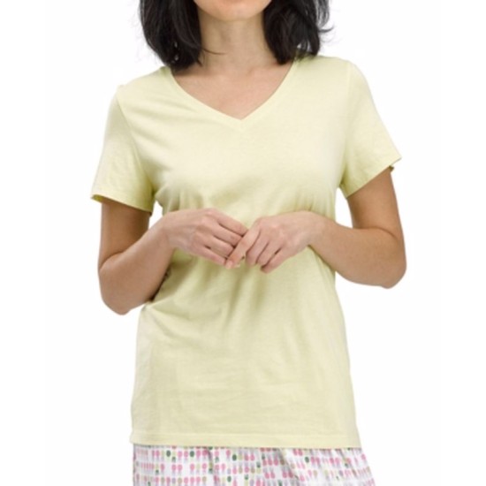  Solid Short-Sleeve V-Neck Pajama T-Shirt, Green, Small