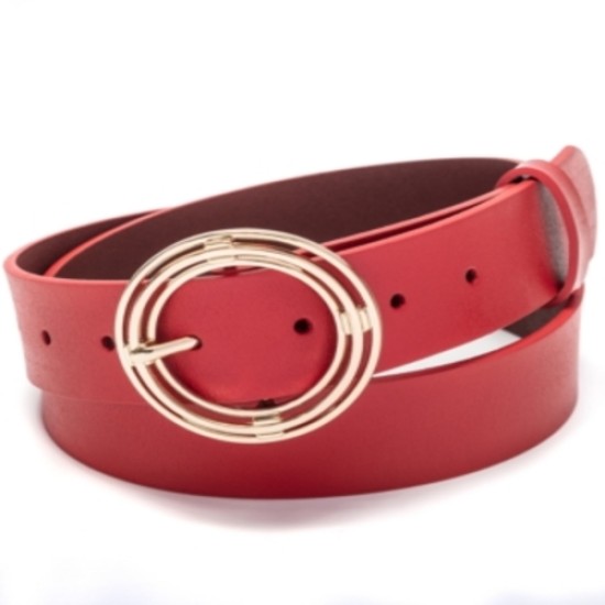  Concepts Circle-Buckle Belt, Dark Red, Large