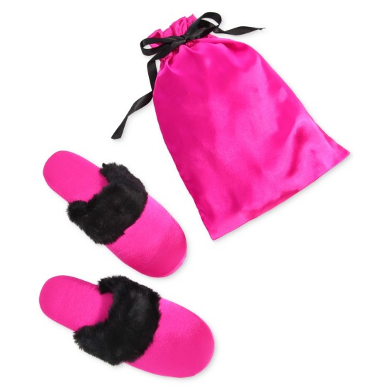  Women’s Faux-Fur-Trim Slippers, Large, Pink