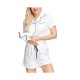  Women’s Short Sleeve Notch Collar Pajama Top and Short Set, White, X-Large