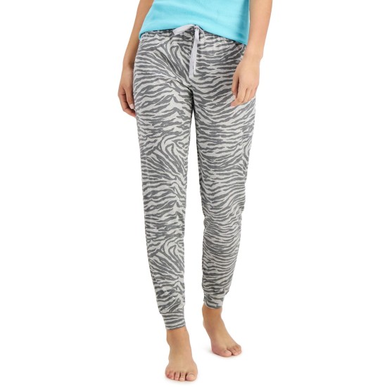  Women’s Knit Jogger Pajama Lounge Pants, Zebra Gray, Medium
