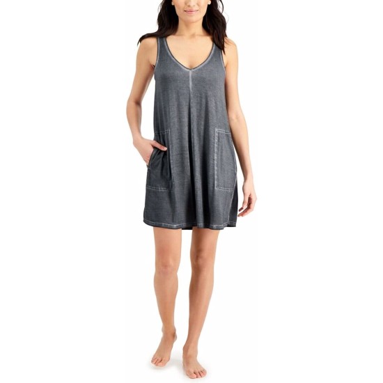  Womens Washed Tank Chemise Nightgowns, Gray, Large