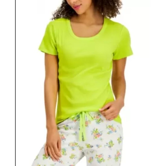  Ribbed-Knit Pajama T-Shirt, Green, Small